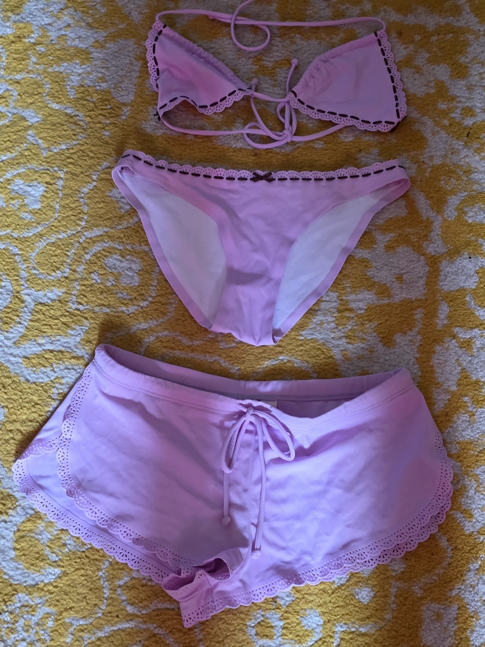 Women's Pink Lace-Trim Bikini Set with Matching Swim Shorts